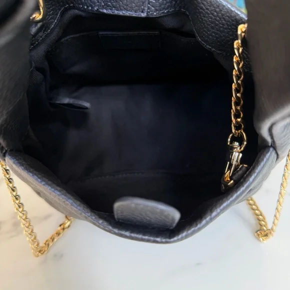 Quince Italian Leather Mini Bow Mini Shoulder Bag Pebbled Crossbody Gold Chain - Picture 10 of 14